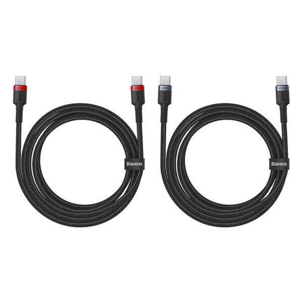 Cable Baseus Cafule USB-C to USB-C 100W,2m, 2psc (Red Black, Grey Black) - Image 5
