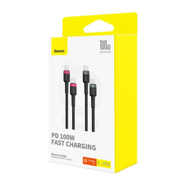Cable Baseus Cafule USB-C to USB-C 100W,2m, 2psc (Red Black, Grey Black) - Image 7
