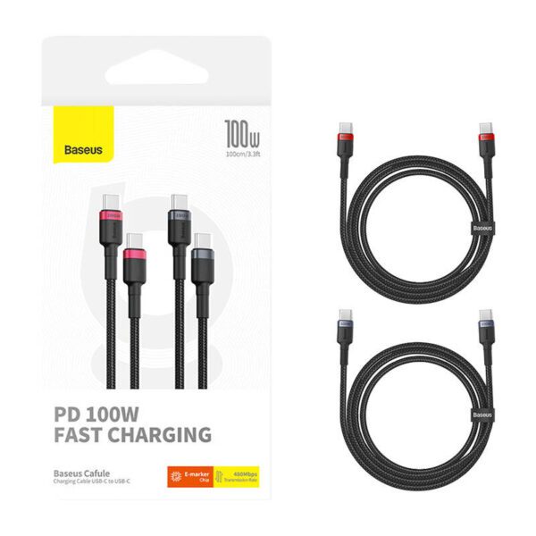 Cable Baseus Cafule USB-C to USB-C 100W,2m, 2psc (Red Black, Grey Black) - Image 9