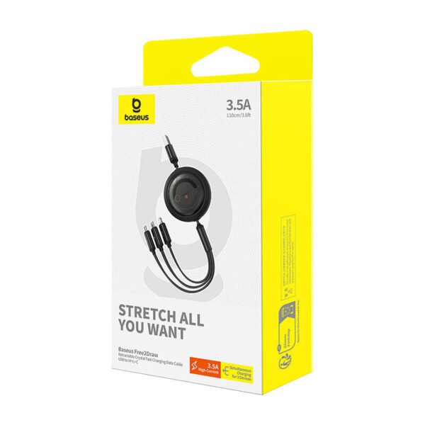 Fast Charging Cable 3in1 Baseus Free2Draw, USB to micro USB+USB-C+Lightning, 3.5A, 1.1m (black) - Image 7