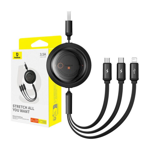 Fast Charging Cable 3in1 Baseus Free2Draw, USB to micro USB+USB-C+Lightning, 3.5A, 1.1m (black) - Image 9