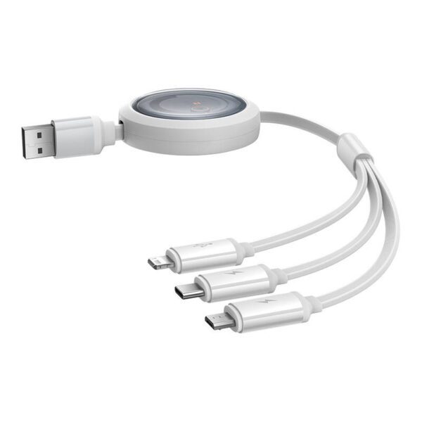 Fast Charging Cable 3in1 Baseus Free2Draw, USB to micro USB+USB-C+Lightning, 3.5A, 1.1m (white) - Image 2