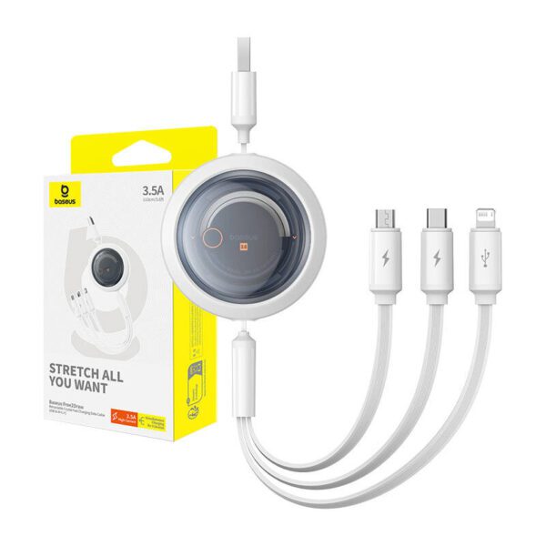Fast Charging Cable 3in1 Baseus Free2Draw, USB to micro USB+USB-C+Lightning, 3.5A, 1.1m (white) - Image 9
