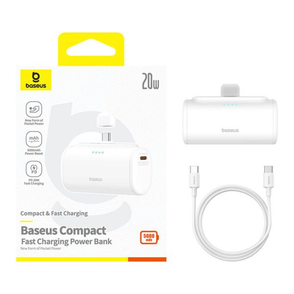 Powerbank Baseus Compact 5000mAh, 20W, USB-C (biały) - Image 8
