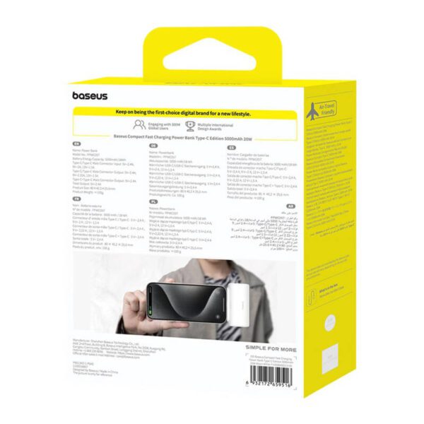Powerbank Baseus Compact 5000mAh, 20W, USB-C (biały) - Image 7
