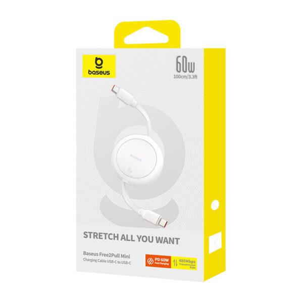 Baseus Free2Pull Mini USB-C to USB-C USB cable, 60W, 1, (white) - Image 6