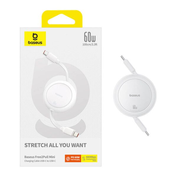 Baseus Free2Pull Mini USB-C to USB-C USB cable, 60W, 1, (white) - Image 8