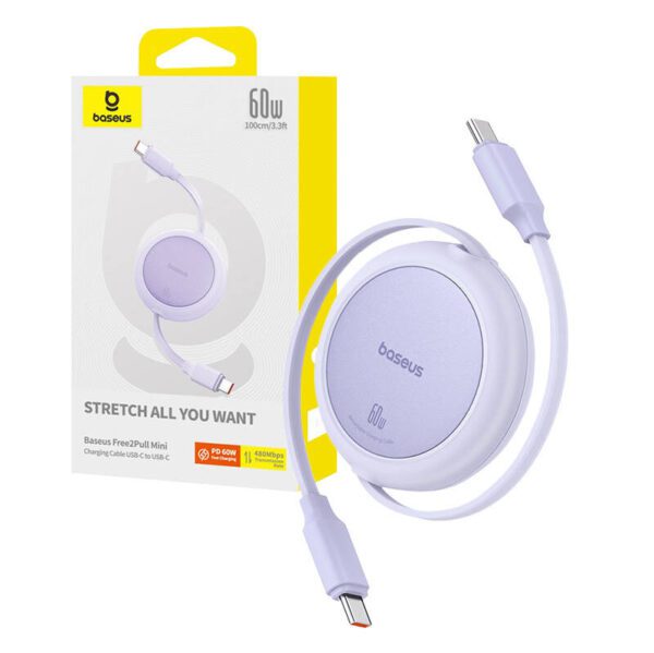 Baseus Free2Pull Mini USB-C to USB-C 60W USB cable, 1m (purple) - Image 9