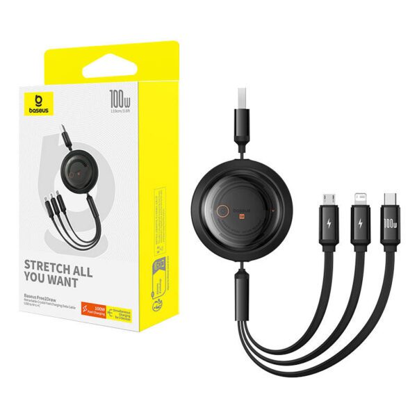 3-in-1 Baseus Free2Draw USB to M+L+C 100W cable, 1.1 m (black) - Image 8