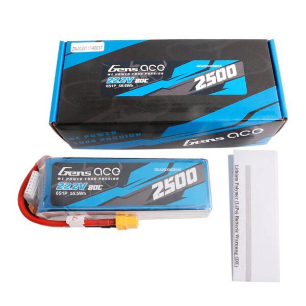 Gens ace 2500mAh 22.2V 80C 6S1P Lipo Battery Pack with XT60 plug - Image 5