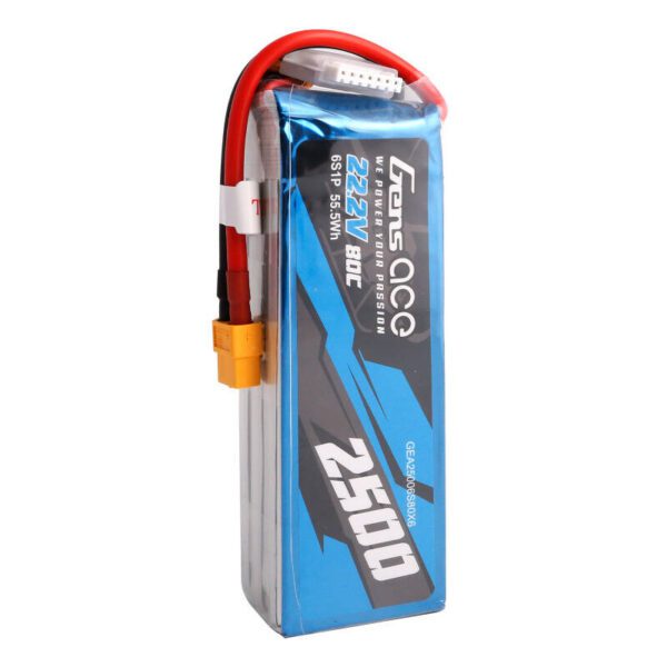 Gens ace 2500mAh 22.2V 80C 6S1P Lipo Battery Pack with XT60 plug - Image 3
