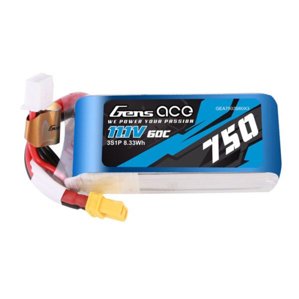 Gens Ace 750mAH 11.1V 60C 3S1P Lipo battery with XT30 connector - Image 2