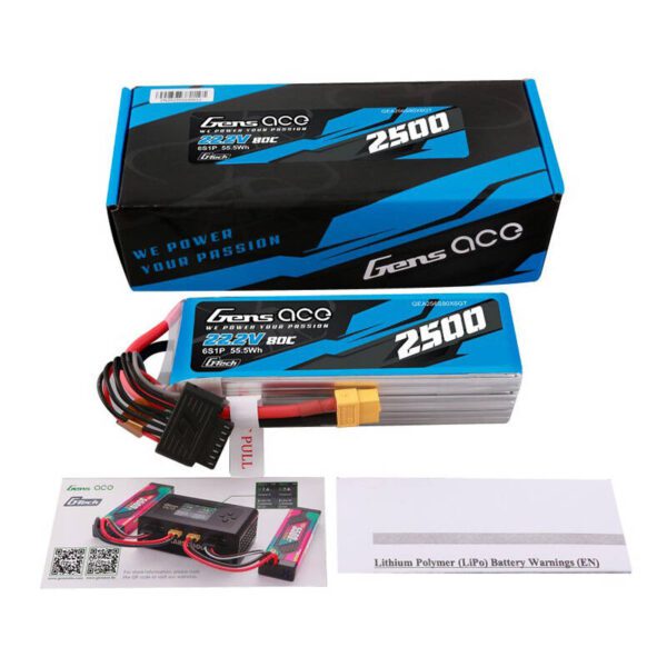 Gens ace G-Tech 2500mAh 22.2V 80C 6S1P Lipo Battery Pack with XT60 plug - Image 5