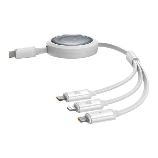 Fast Charging Cable 3in1 Baseus Free2Draw USB-C to USB-C/Lightning/Micro 100W, 1,1m (white) - Image 2