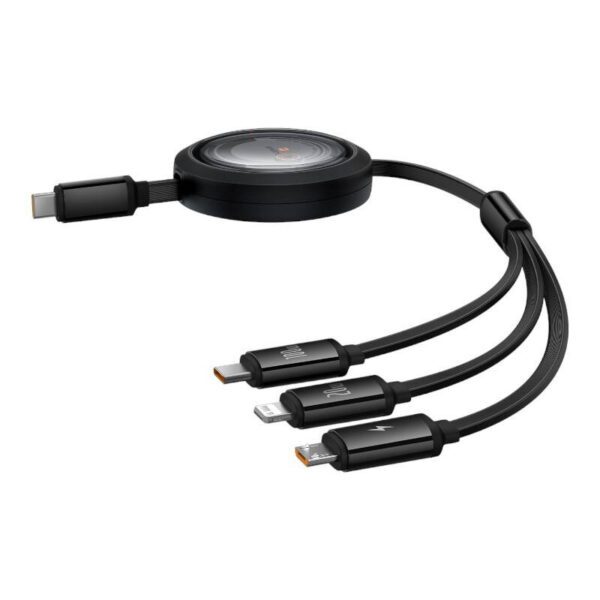 Fast Charging Cable 3in1 Baseus Free2Draw USB-C to USB-C/Lightning/Micro 100W, 1,1m (black) - Image 2