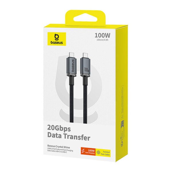 Fast Charging Cable Baseus Crystal Shine USB-C to USB-C 100W, 1,5m, 20Gb (black) - Image 7