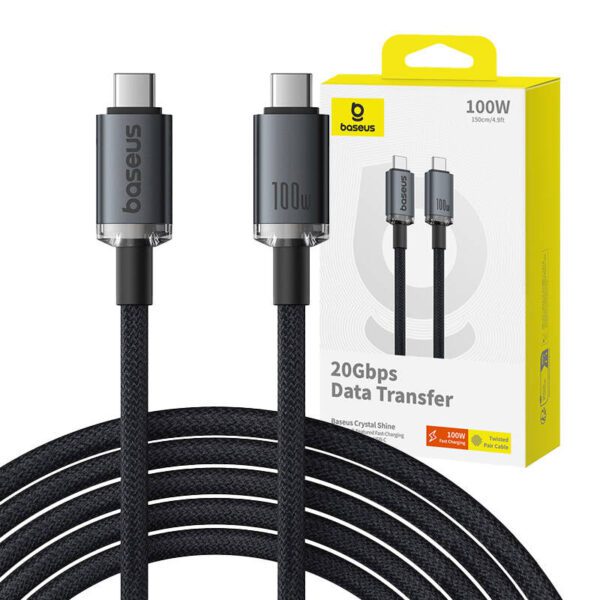 Fast Charging Cable Baseus Crystal Shine USB-C to USB-C 100W, 1,5m, 20Gb (black) - Image 9