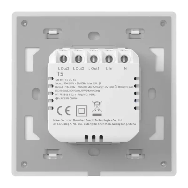 Smart WiFi Touch Wall Switch Sonoff TX T5 3C (3-channel) - Image 4
