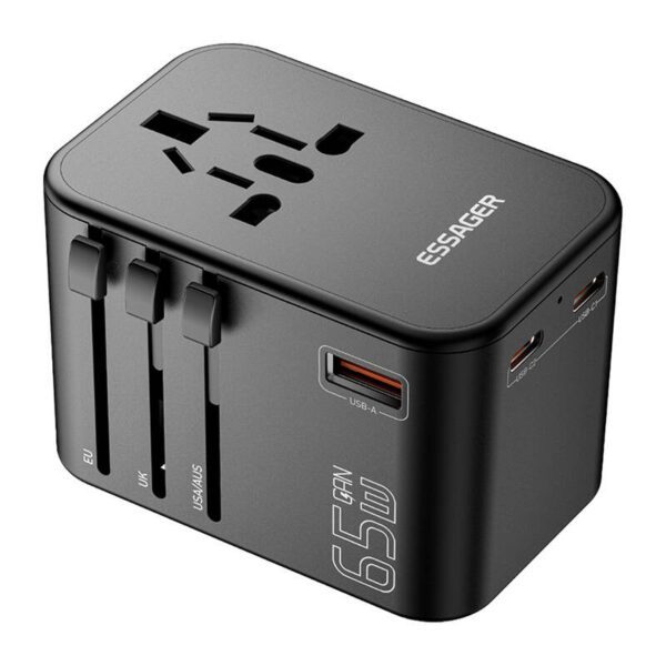 Travel wall charger, Essager, ECT65-LT01-Z, 65W (black) - Image 2