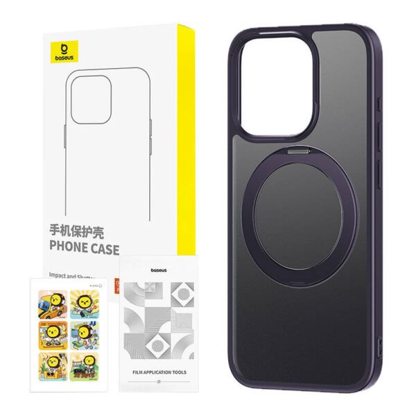 Phone Case with Stand Baseus SkyRing 360° for iP 14 Pro +tempered-glass and cleaning kit (purple) - Image 4