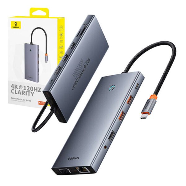 Hub 13in1 Baseus PortalJoy USB-C to HDMI+DP+VGA+C+USB+PD+RJ45+SD/TF+3.5mm (grey) - Image 9