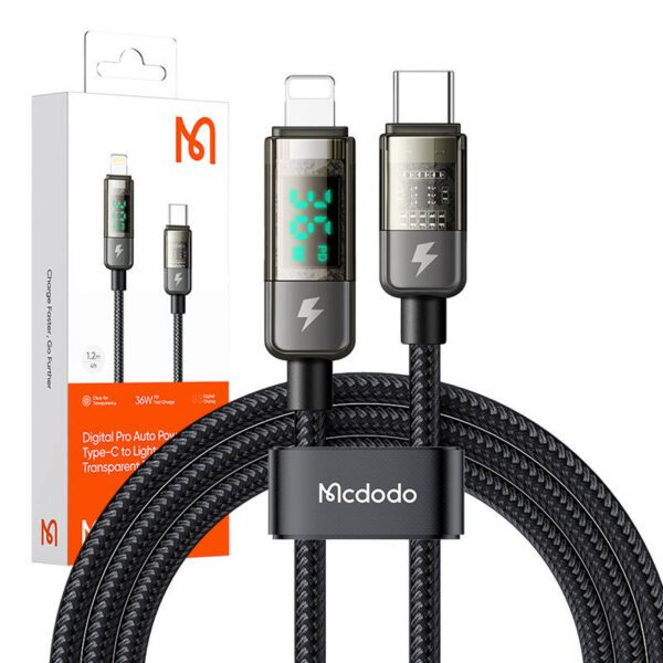 Mcdodo CA-3600 USB-C to Lightning cable, auto power off, 36W, 1.2m (black) - Image 4