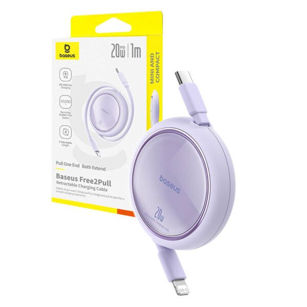 USB Cable Baseus Free2Pull USB-C to iP 20W 1m (purple) - Image 8