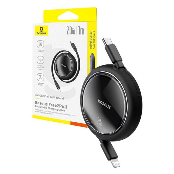 USB Cable Baseus Free2Pull USB-C to iP 20W 1m (black) - Image 8