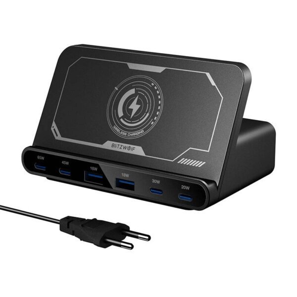 Blitzwolf BW-S27 160W, 2xUSB-A, 4xUSB-C, 15W wireless charger (black) - Image 2