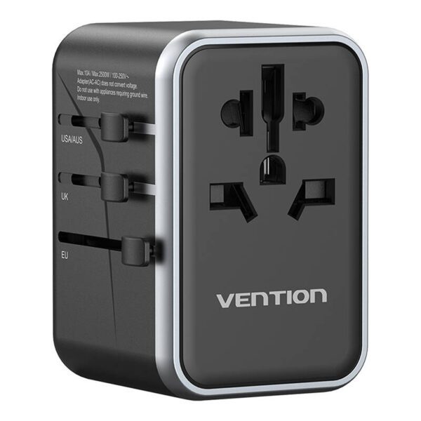 Vention FJFB0 GaN 2xUSB-C 2xUSB-A Universal Travel Adapter 65W (black) - Image 2