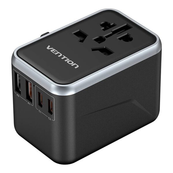Vention FJFB0 GaN 2xUSB-C 2xUSB-A Universal Travel Adapter 65W (black) - Image 3