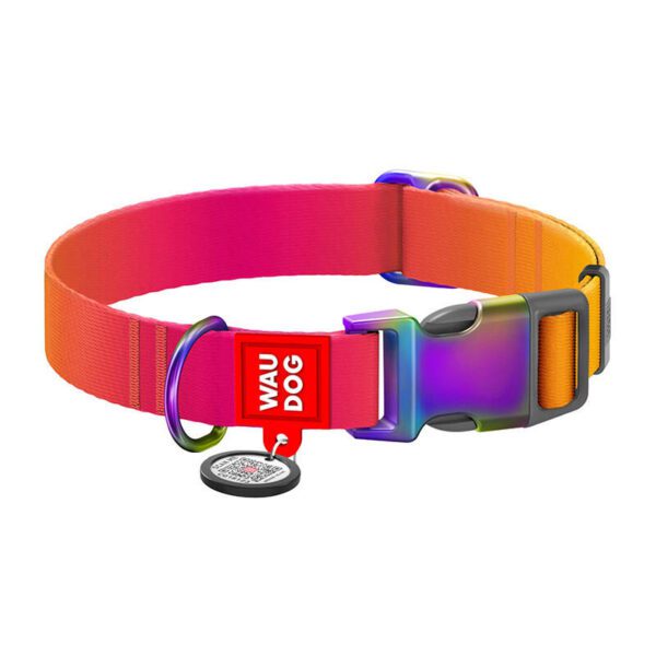 Nylon collar with QR code for Waudog gradient dog, orange , size XL - Image 2