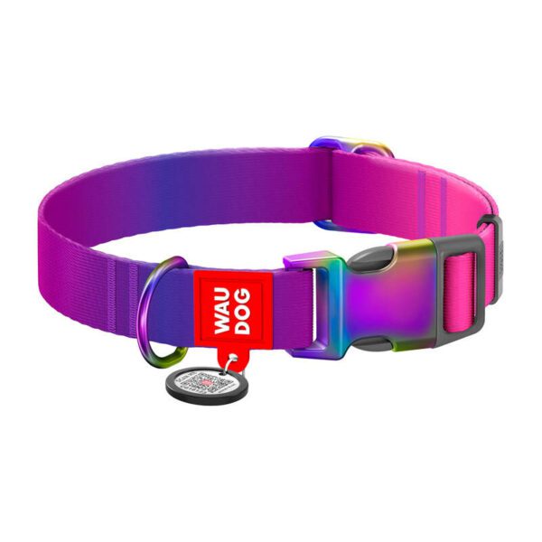 Waudog gradient nylon dog collar with QR code, purple , size L - Image 2