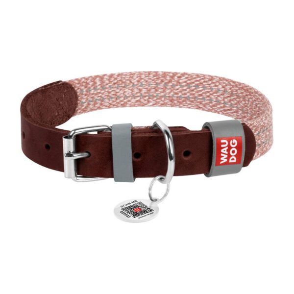 Dog collar made of natural leather and recycled material with QR code Waudog size S, width 15 mm, brown - Image 2