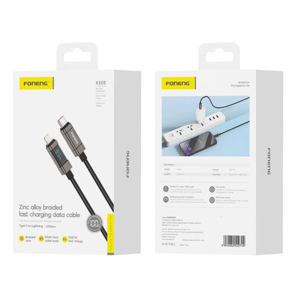 Foneng XS05 PD27W USB-C to Lightning cable, 1.2m (black) - Image 2