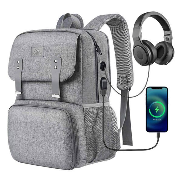 Laptop Backpack / Lunch Bag 15.6'' Matein 1161 USB Grey - Image 3