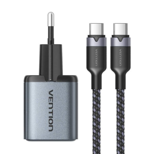 GaN Vention USB-C+A 30W Charger + USB-C-C Cable 1m (Gray) - Image 2