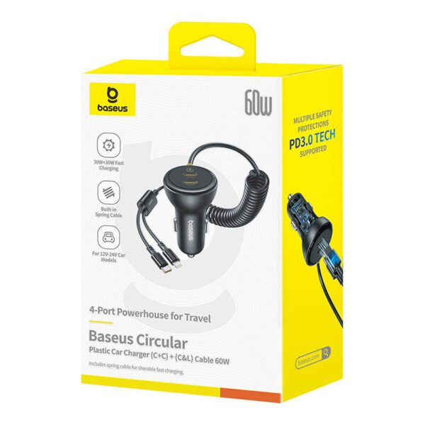 60W Baseus USB-C car charger + Lightning cable (Black) - Image 7