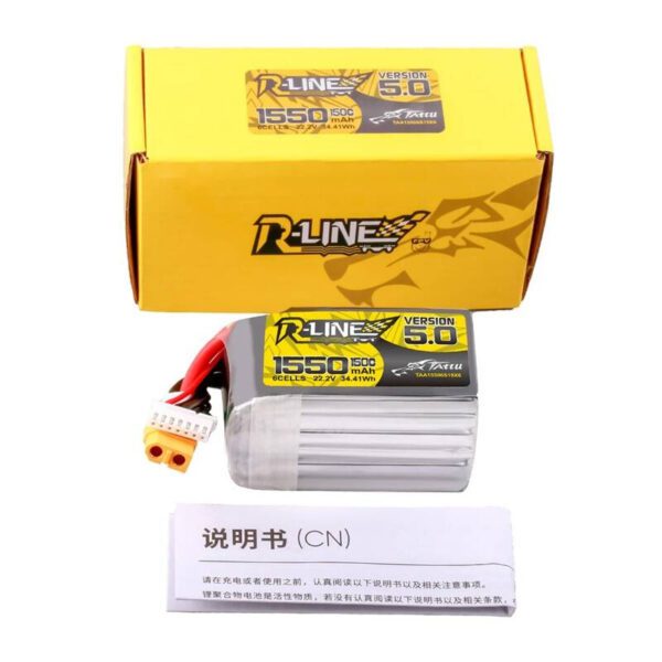 Lipo Tattu R-Line Version 5.0 1550mAh 22.2V 150C 6S battery with XT60 connector - Image 5