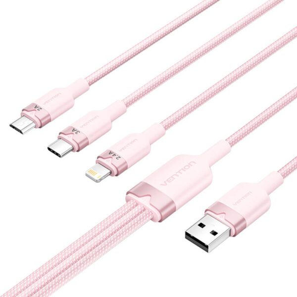 USB 2.0 A to 3in1 3A cable Vention CTPPG 1.5M (pink) - Image 2