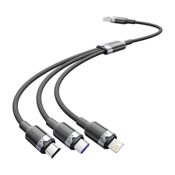 USB 2.0 A to 3-in-1 6A cable Vention CTRBG 1.5M (black)