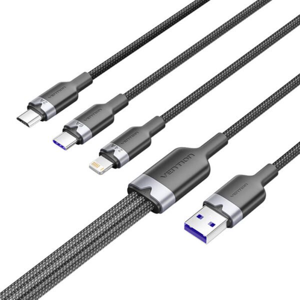 USB 2.0 A to 3-in-1 6A cable Vention CTRBG 1.5M (black) - Image 2