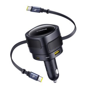 Baseus Enjoyment Max car charger with USB-C+USB-C cables and USB-A+USB-C ports 90W Black