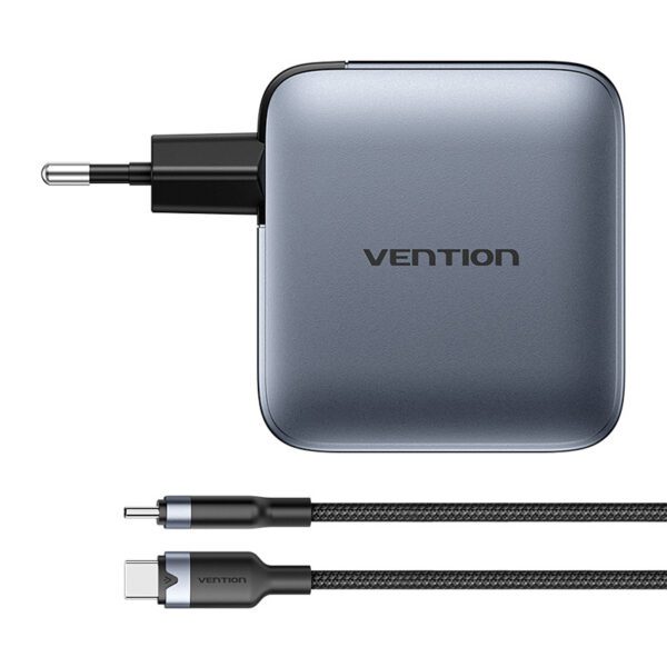 Vention power charger 3x USB-C, 1x USB-A, (100W/100W/30W/30W) (grey) with USB-C to USB-C cable (1m) (black) - Image 3