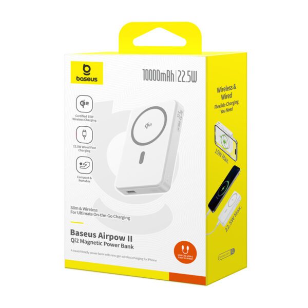 Baseus Airpow2 Qi2 magnetic powerbank 10000mAh 22.5W (white) - Image 7