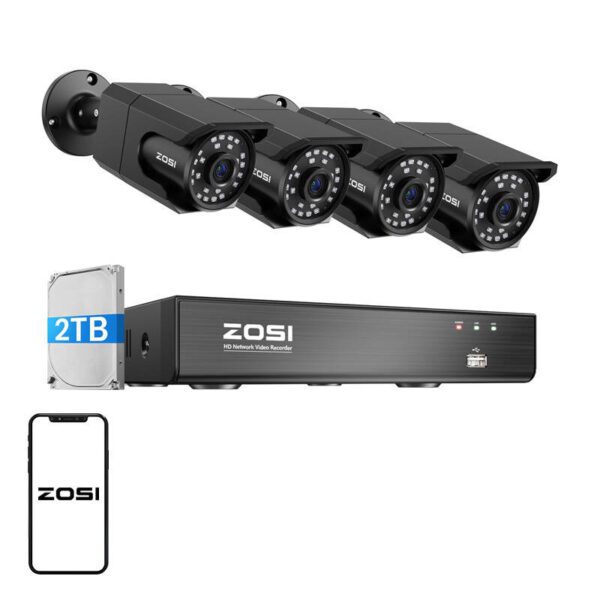 Set of four IP cameras ZOSI C105 WiFi 8MP + recorder + HDD 2TB