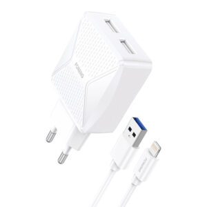 GaN Foneng EU50 charger, 35W 2x USB-C to Type-C to Lightning (white)