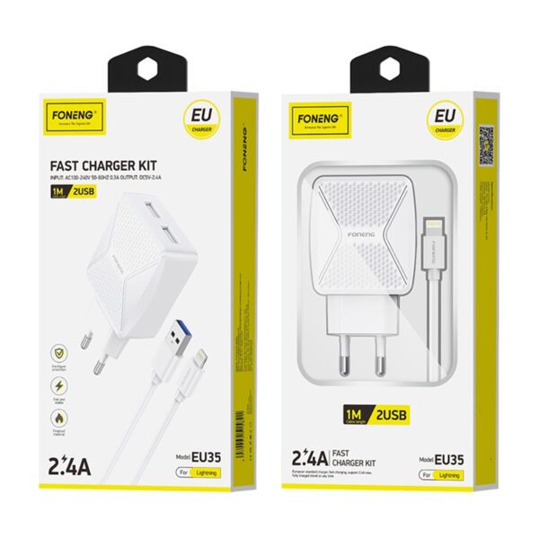 GaN Foneng EU50 charger, 35W 2x USB-C to Type-C to Lightning (white) - Image 6
