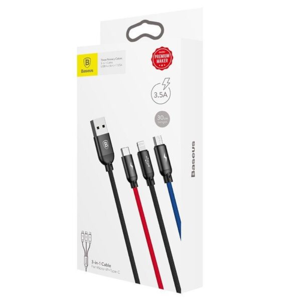 Baseus 3in1 Cable USB-C / Lightning / Micro 3,5A 0,3m (Black) - Image 9