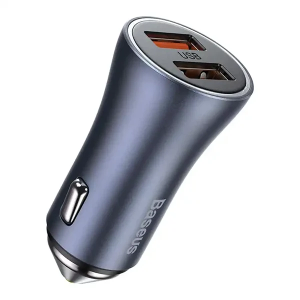 Baseus Golden Contactor Pro Car Charger 2x USB, 40W (gray) +  Cable USB to USB-C 1m (black) - Image 3